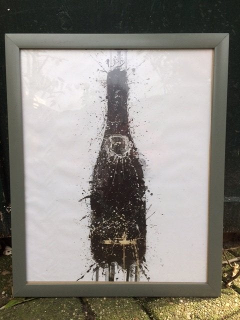 grijze lijst wijnfles grijs ong 45,5 bij 55,5 cm met glas, Overige materialen, Gebruikt, Ophalen of Verzenden, Met glas