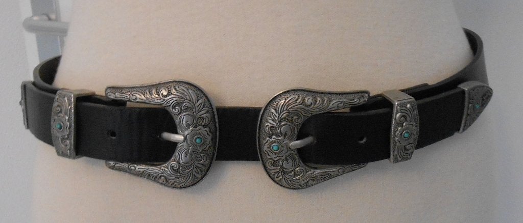 Riem met 2 gespen zwart, 80 tot 90 cm, 3 tot 5 cm, Zwart, Tailleriem