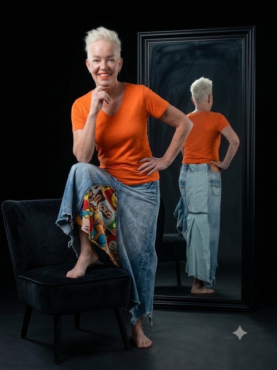 Unieke Handgemaakte Denim Maxi-Rok – Recycled & Duurzaam, Maat 38/40 (M), Zo goed als nieuw, AiD (Arts in Denim, Onder de knie