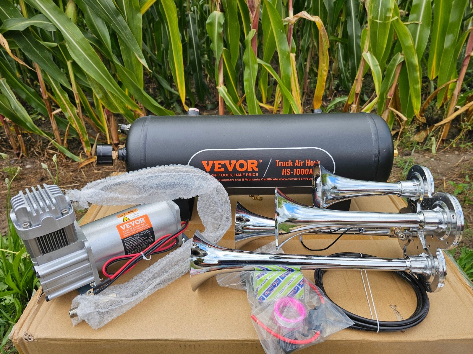 12v - 4 trumpet train horn kit chroom 10 liter tank, Ophalen of Verzenden, Nieuw