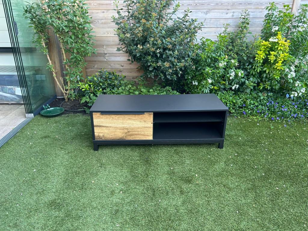 Zwart hout tv meubel, Ophalen, 100 tot 150 cm, Zo goed als nieuw, Minder dan 100 cm