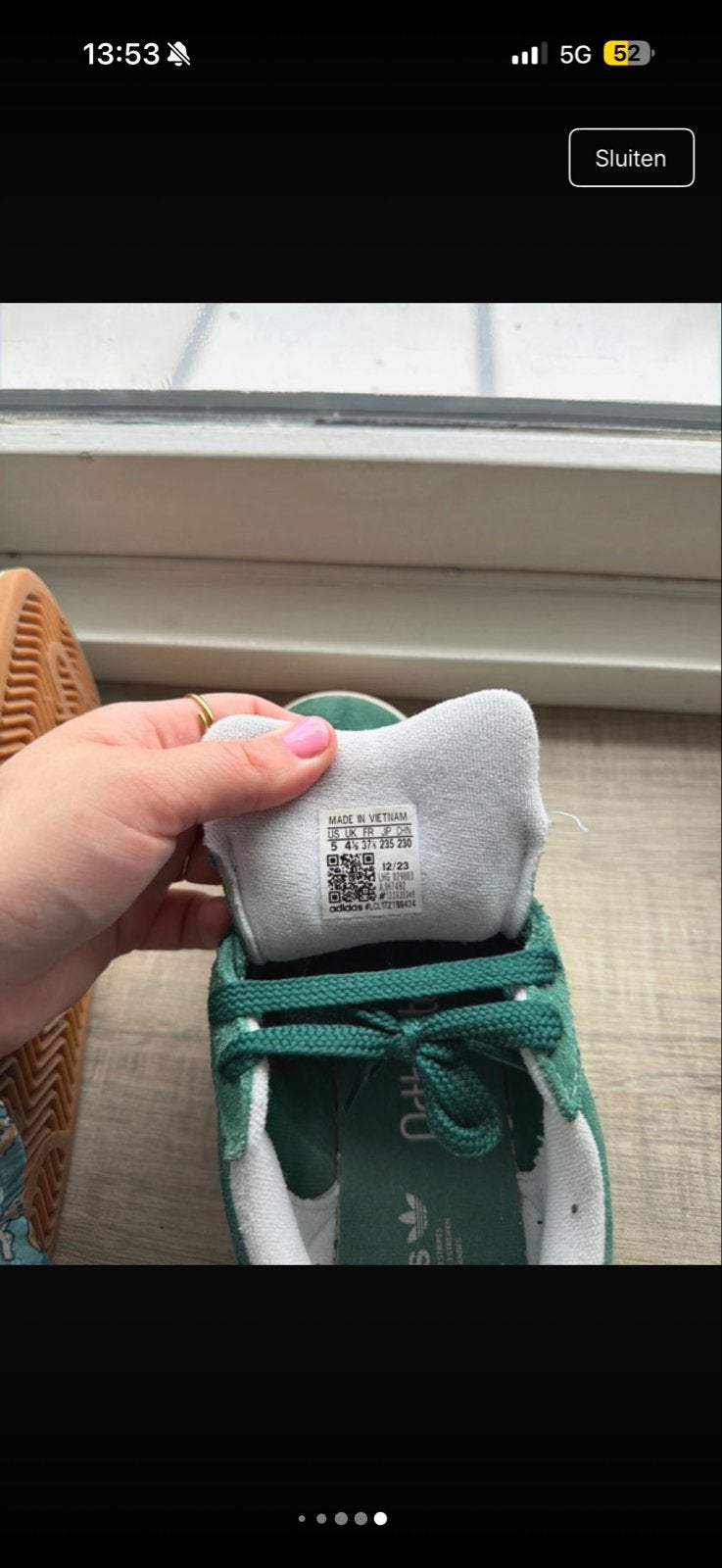 Adidas Campus Groen - Maat 37 1/3, Ophalen of Verzenden, Gedragen, Groen, Sneakers of Gympen