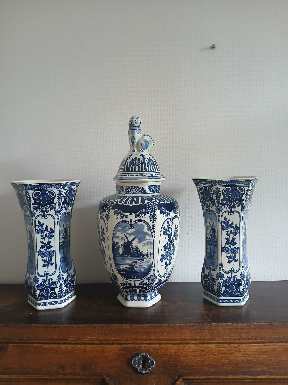 Vintage Boch Delfts Blauw Vazen Set, Ophalen of Verzenden