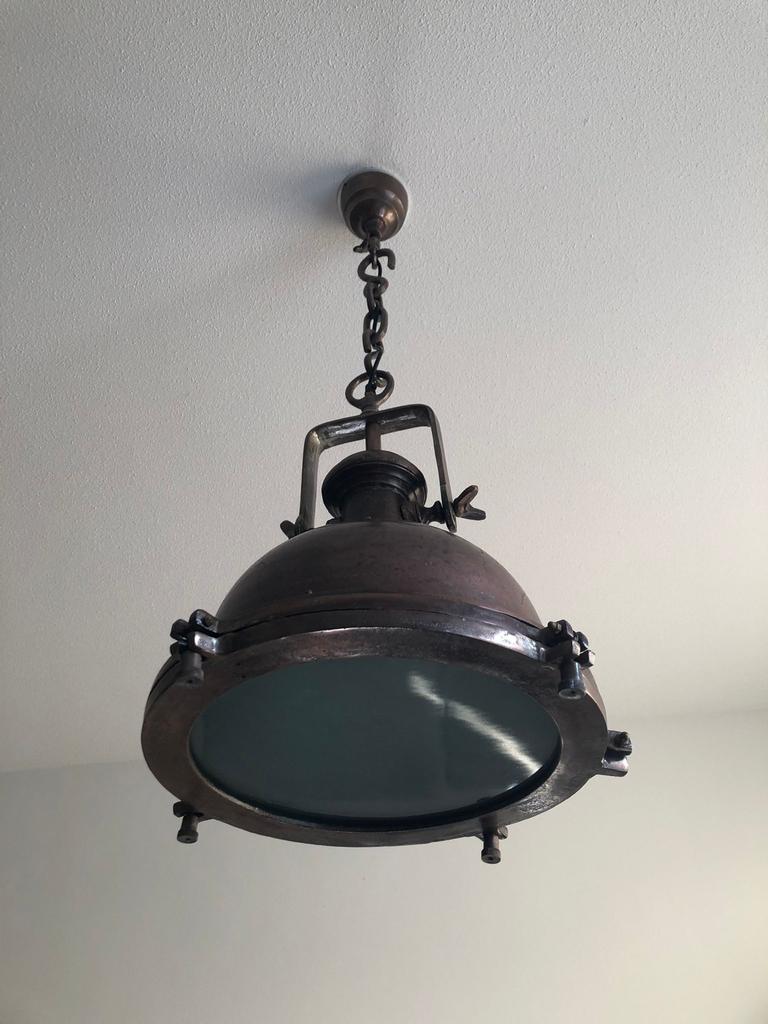 Antieke Koperen Scheepslamp / Hanglamp, Ophalen, Zo goed als nieuw