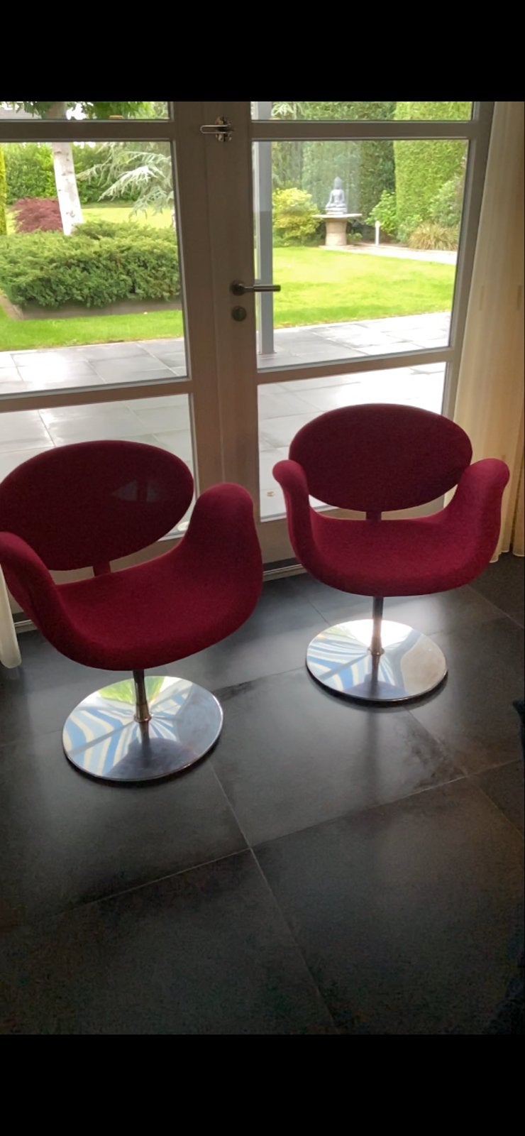 Set van 2 Artifort Tulip fauteuils - Pierre Paulin, Ophalen, Rood, Stof, Twee
