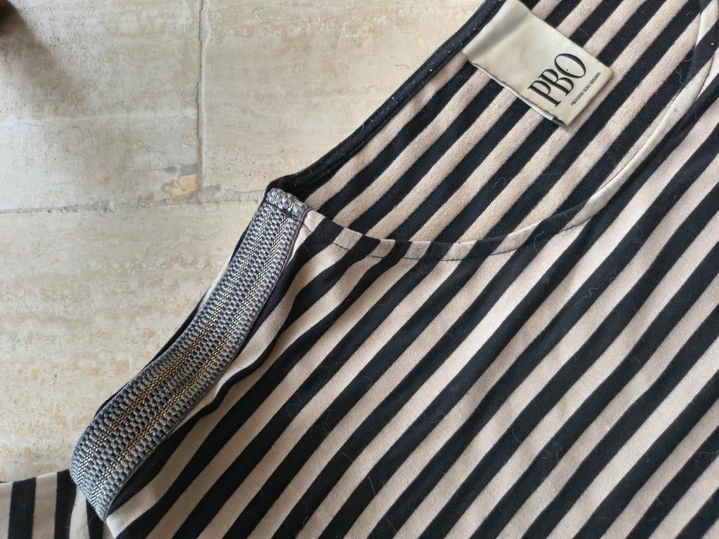 T-shirt lange mouw Bretonse streep applicatie crème/zwart, Maat 38/40 (M), PBO, Zwart, Ophalen of Verzenden