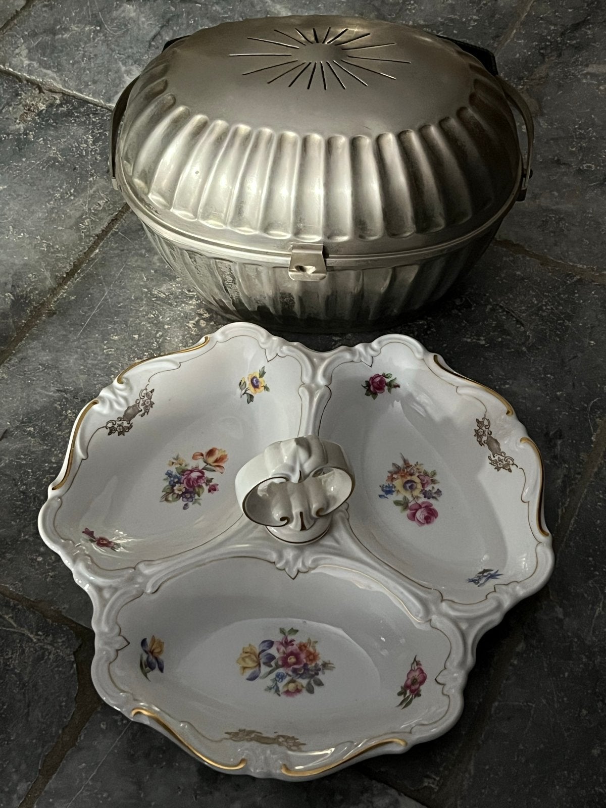 Vintage theemand & antieke Porseleinen Serveerschaal, Ophalen