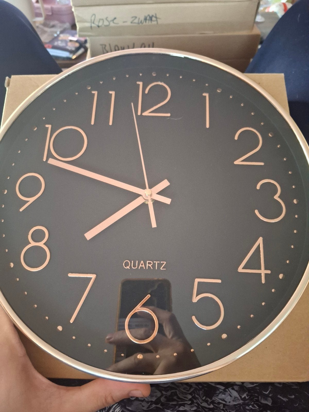 Nieuwe Rose Zwart Wandklok met Gouden Opdruk en Cijfers, Wandklok, Analoog, Nieuw, Ophalen of Verzenden