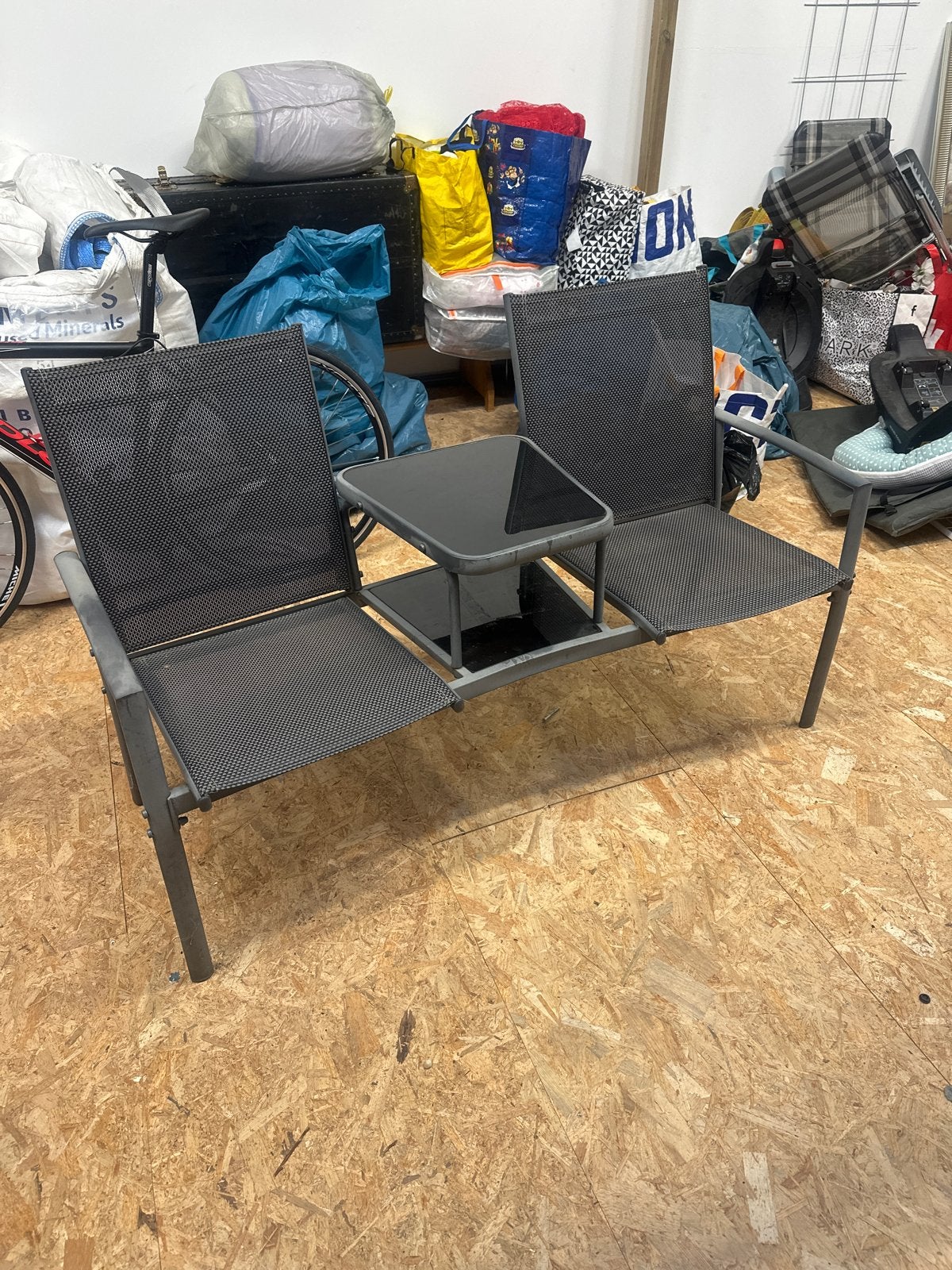 Compacte Tuinbank met Tafel - Ideaal voor Balkon/Terras, 2 zitplaatsen, Gebruikt, Aluminium, Ophalen of Verzenden