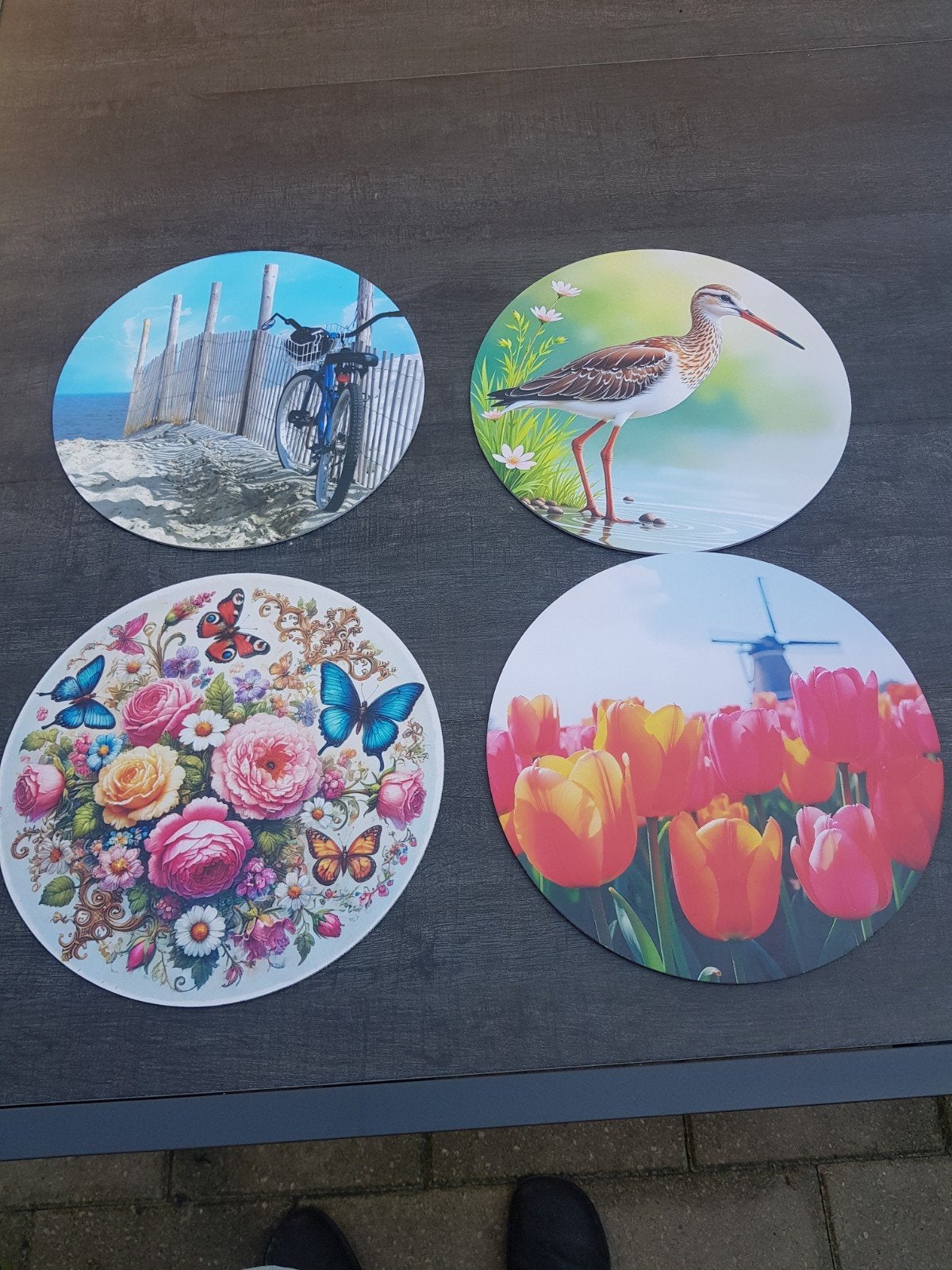 Set van 4 decoratieve wandcirkels met diverse prints, Huis en Inrichting, Meerkleurig, Overige materialen, Nieuw, Ophalen of Verzenden