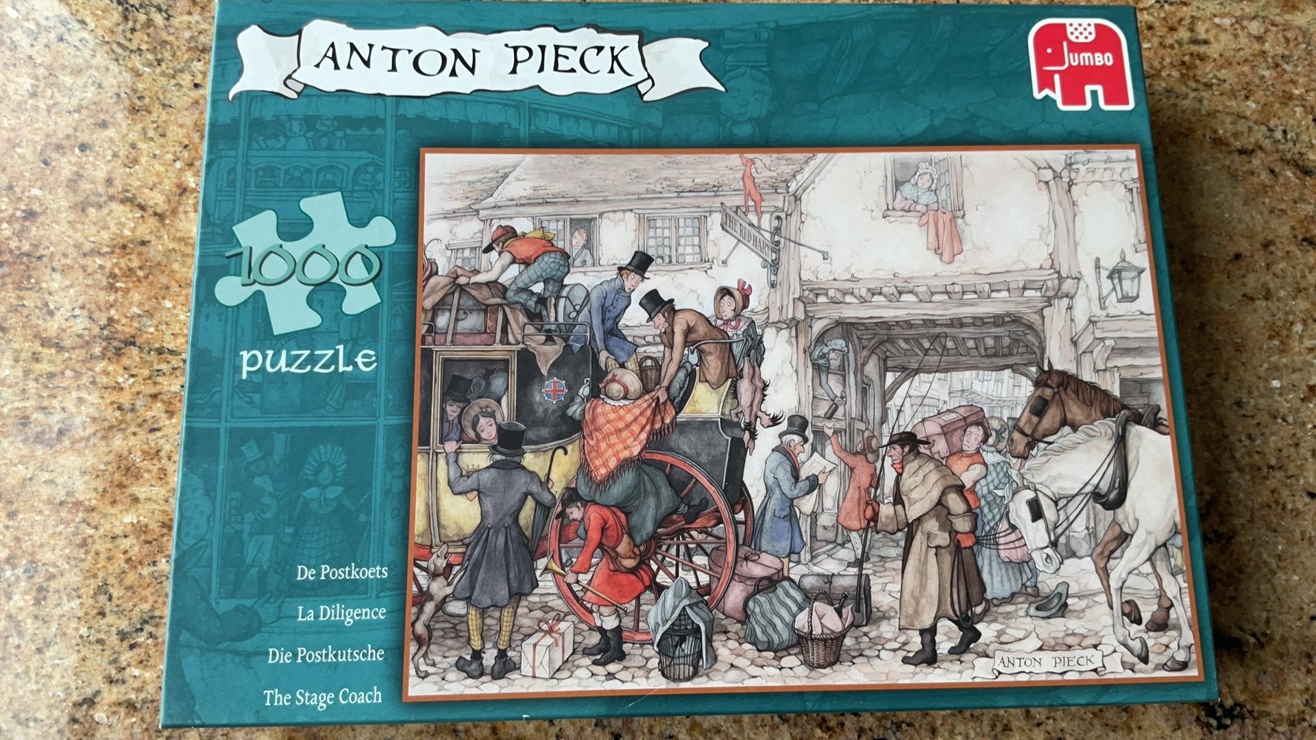Anton Pieck, 1000 stukjes, De postkoets, Hobby en Vrije tijd, Denksport en Puzzels, Ophalen, 500 t/m 1500 stukjes, Zo goed als nieuw