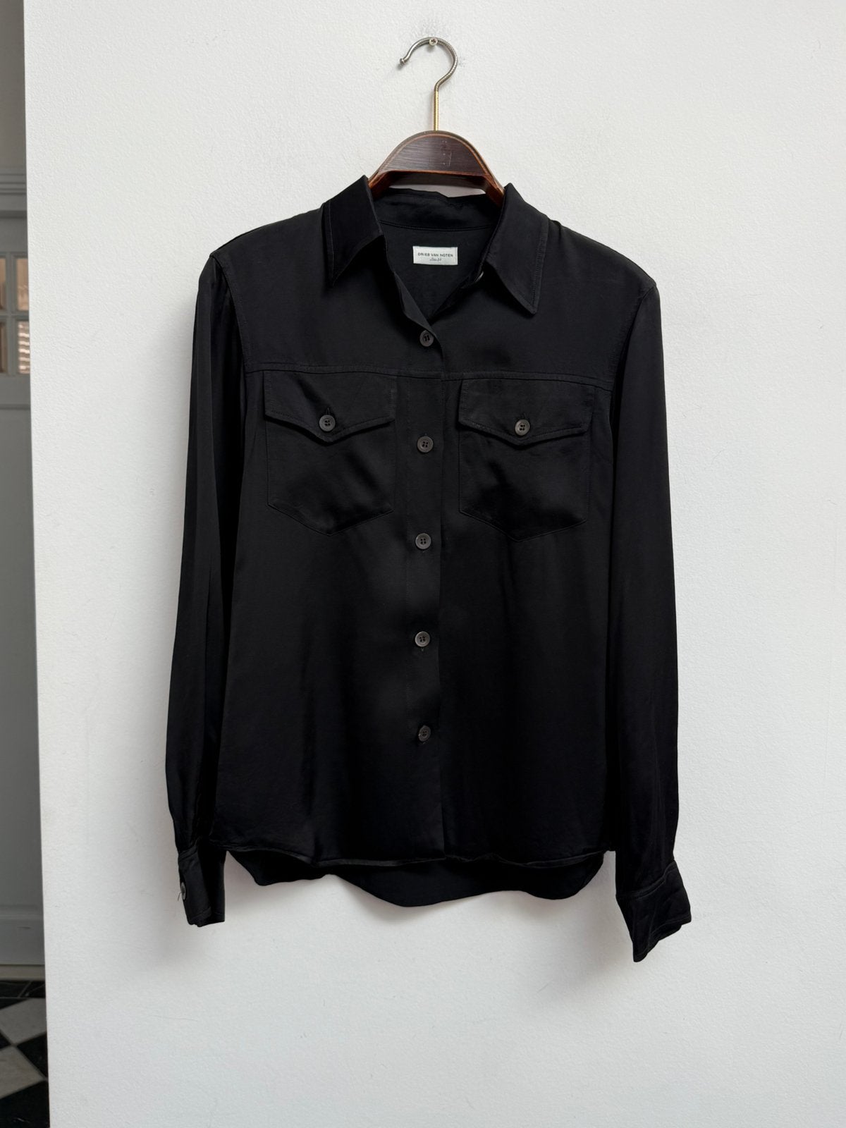 Dries Van Noten Zwart Viscose Overhemd Maat 34 (valt als M), Ophalen of Verzenden, Zo goed als nieuw, Maat 38/40 (M), Zwart