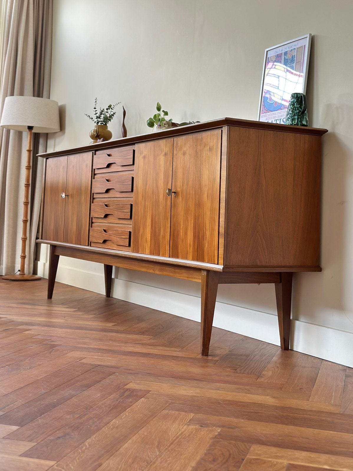 Vintage sideboard dressoir walnoot hout jaren 50/60/70, Ophalen, Gebruikt, Vintage, Met lade(s)