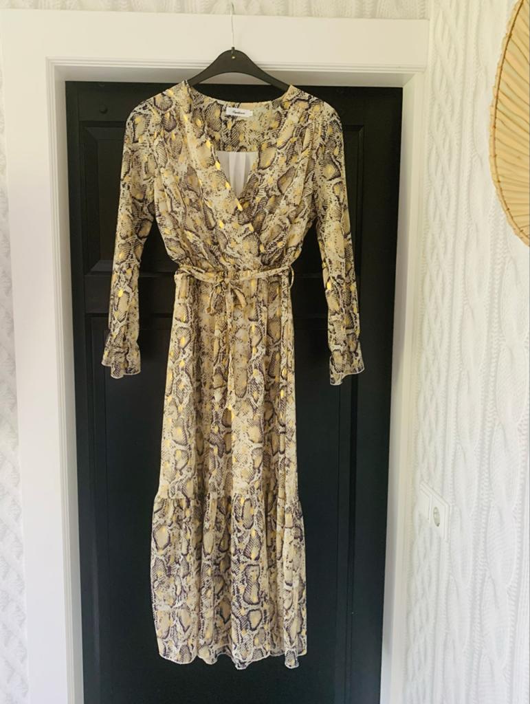 Papillonne jurk met gouden snakeprint - Maat M/L, Maat 38/40 (M), Overige kleuren, Ophalen of Verzenden, Zo goed als nieuw