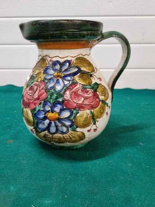 Kruik vaas beschilderd met bloemen vintage, Antiek en Kunst, Antiek | Vazen, Ophalen of Verzenden