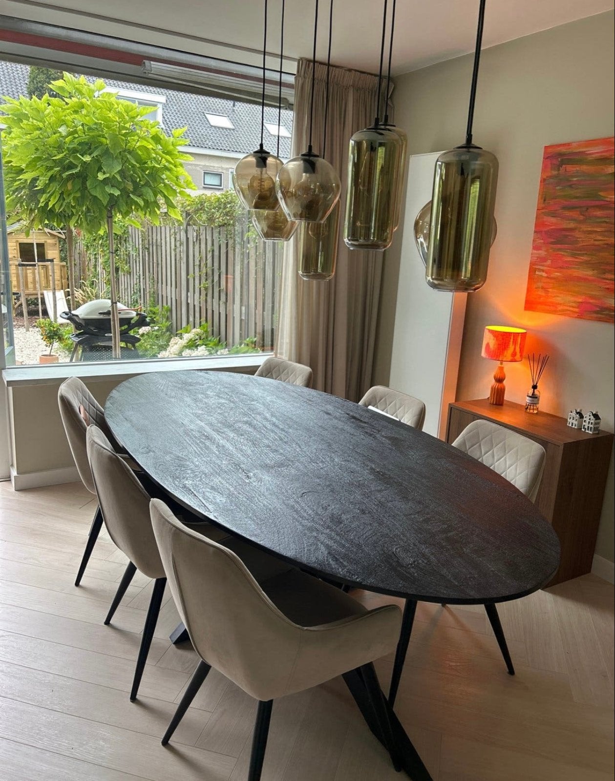 6 beige stoelen, Ophalen, Gebruikt, Overige kleuren, Stof