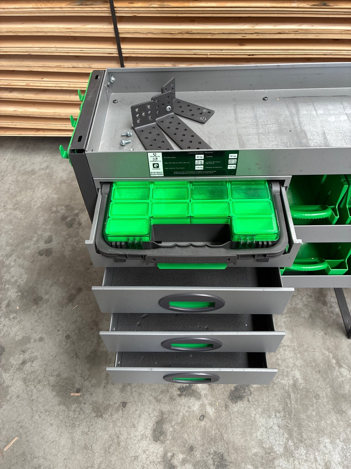 System Edström Bedrijfswageninrichting met Groene Laden, Doe-het-zelf en Verbouw, Ophalen, Gebruikt