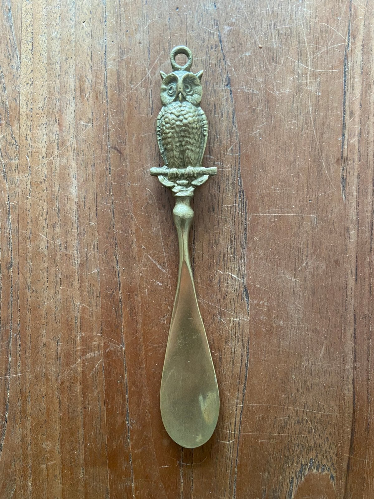 Vintage zware messing schoenlepel met uil, Antiek en Kunst, Ophalen of Verzenden