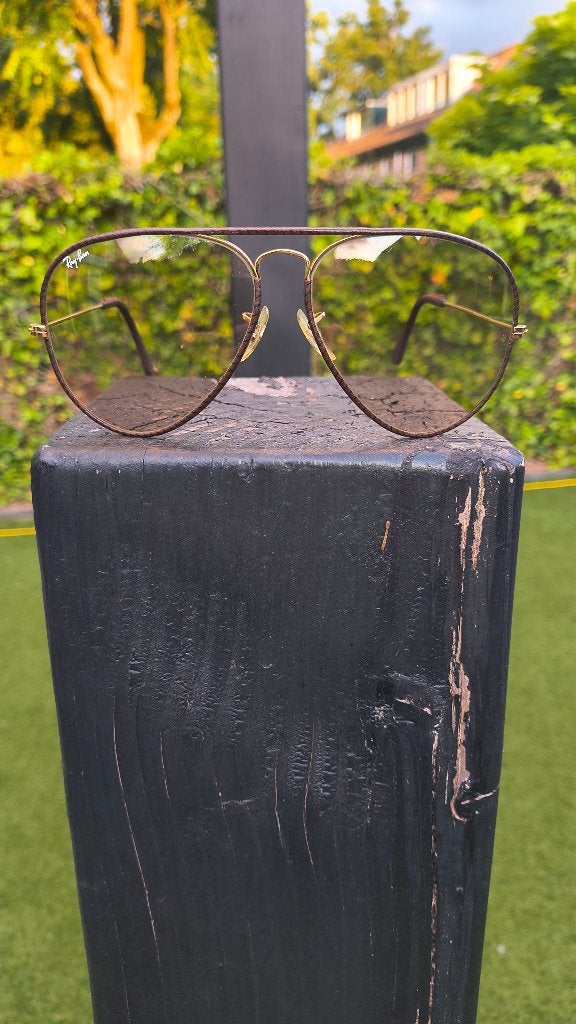 Ray-Ban Bausch & Lomb Aviator Leather 62-14–Changeable NWST, Zonnebril, Bruin, Ophalen of Verzenden, Zo goed als nieuw