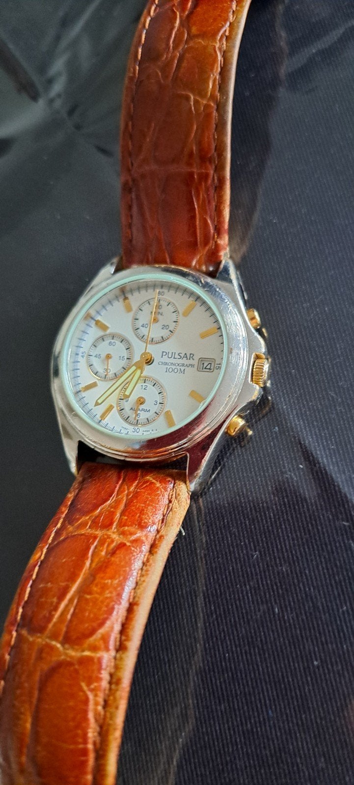 Pulsar Chronograaf 100M Heren Polshorloge met Leren Band, Overige merken, Leer, Staal, Polshorloge