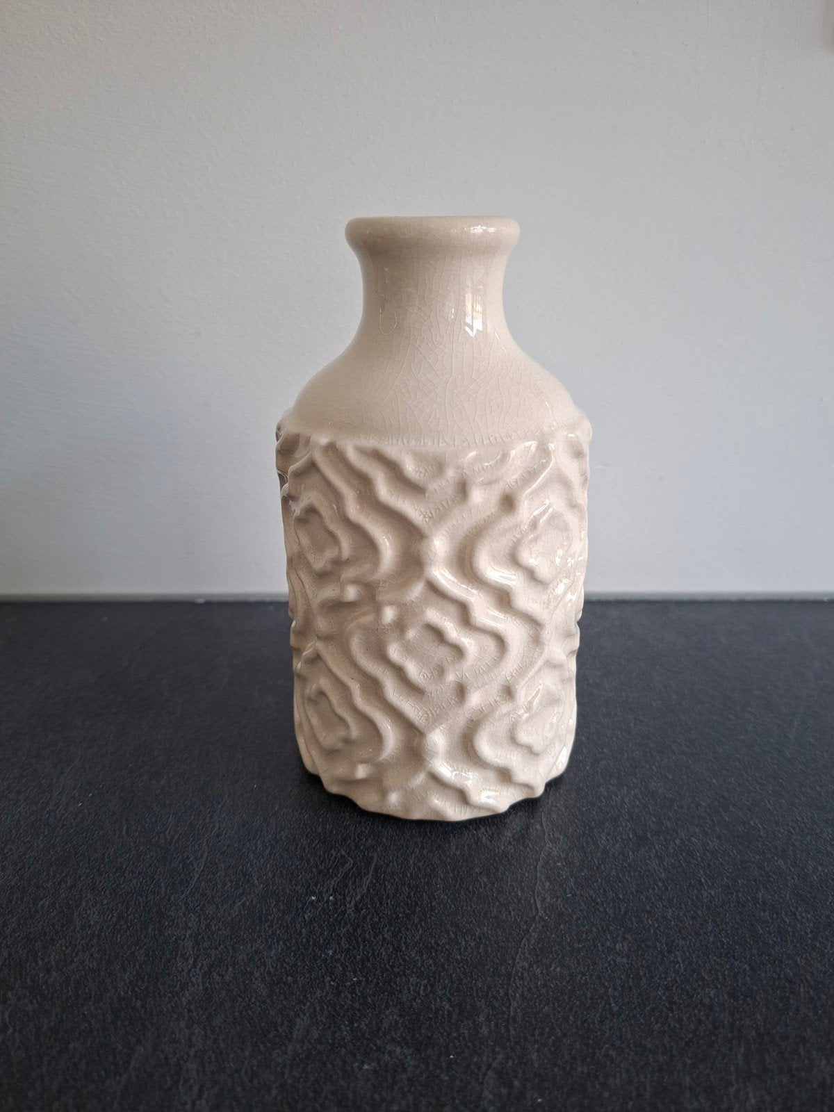 Soliflore Mystic beige vaasje / fles, Beige, Natuurlijk materiaal, 14 cm, Ophalen of Verzenden