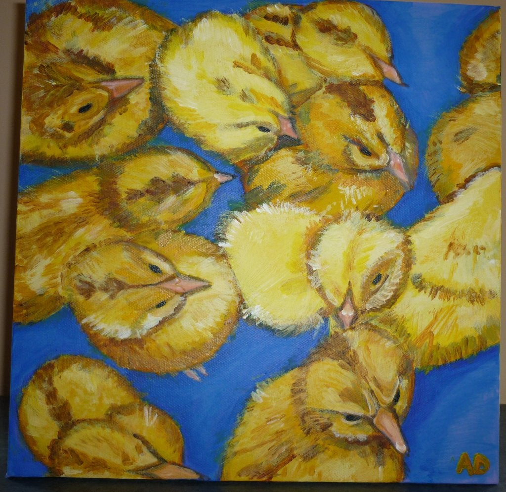 Kuikens, Acrylverf, Gesigneerd, Ophalen of Verzenden, Dieren