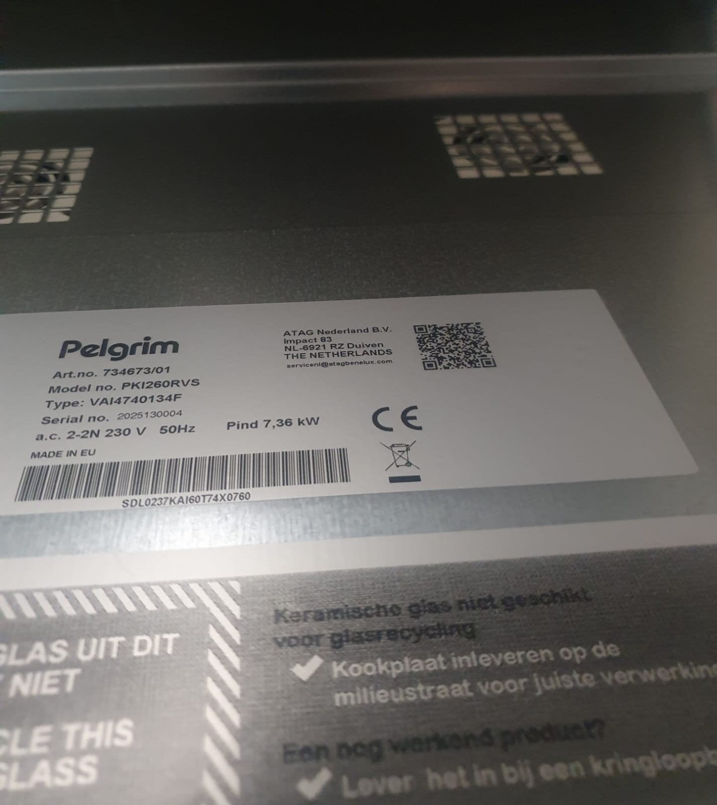Pelgrim PKI260RVS Inductiekookplaat - Zo goed als nieuw, Witgoed en Apparatuur, Kookplaten, Ophalen, 4 kookzones, Zo goed als nieuw
