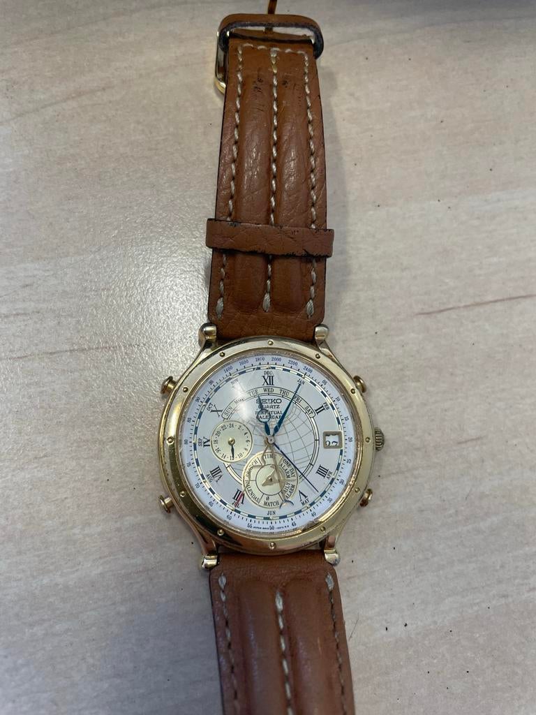 Seiko Quartz Perpetual Calendar Horloge - Goede Kwaliteit, Sieraden, Tassen en Uiterlijk, Horloges | Heren, Polshorloge, Ophalen of Verzenden