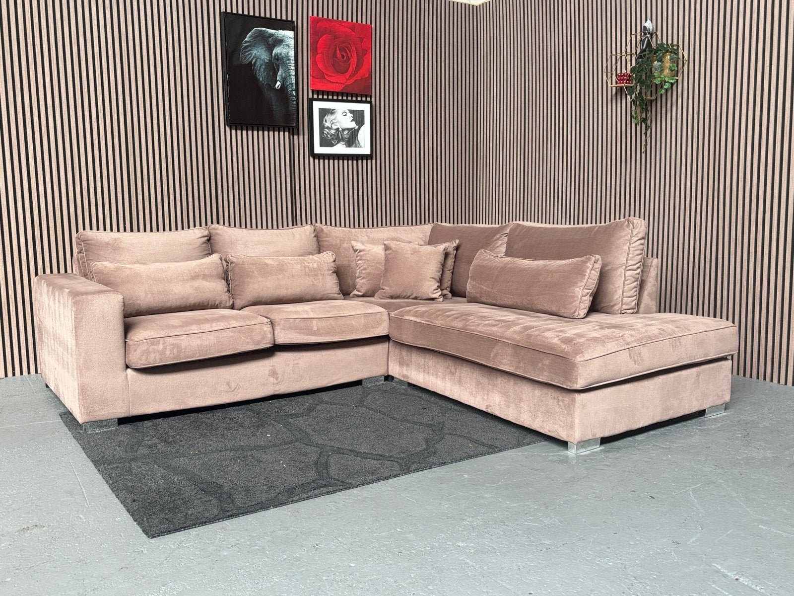 GRATIS LEVERING Hoekbank Velvet Taupe 270x250 GEREINIGD