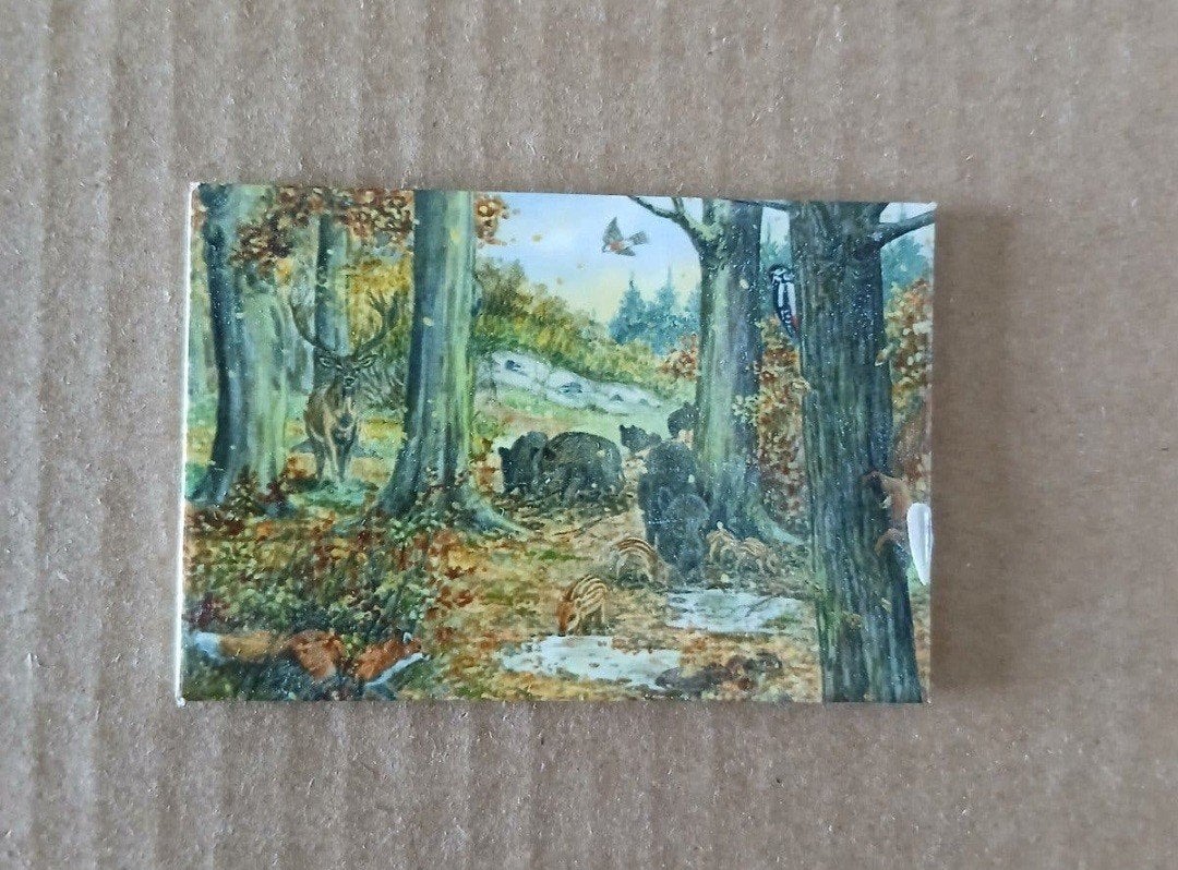 Magneet kunstwerk Veluwe: Bosdieren in de herfst, Ophalen of Verzenden, Gebruikt
