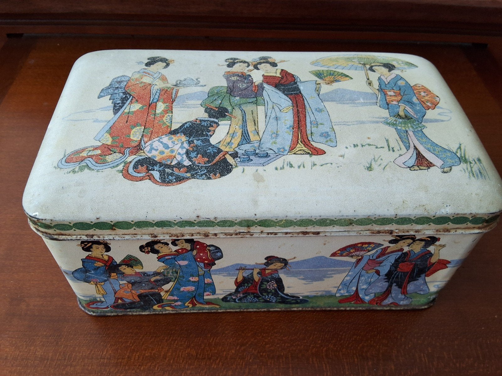 Vintage blikken doos met deksel - Japans motief, Verzamelen, Ophalen of Verzenden, Gebruikt, Overige, Overige merken