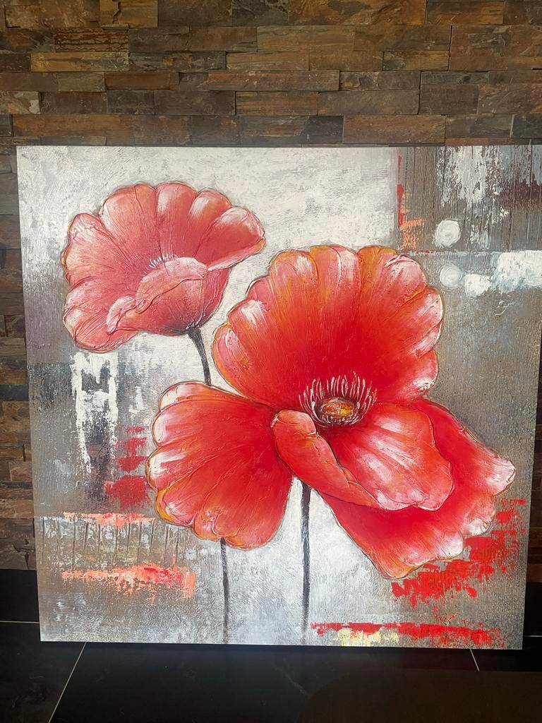 Schilderij Klaprozen 1x1 meter, Antiek en Kunst, Kunst | Schilderijen | Modern, Ophalen