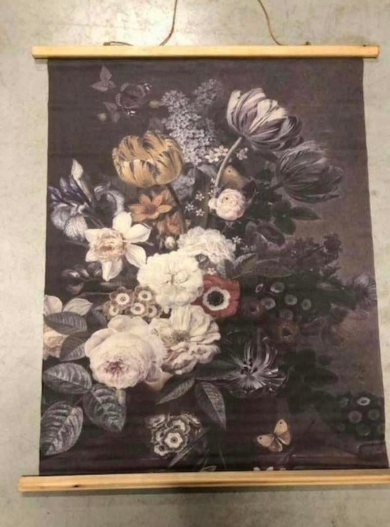 schoolkaart wandkaart bloemen pioenrozen rozen, Wandhanger, Meerkleurig, Nieuw, 100 cm