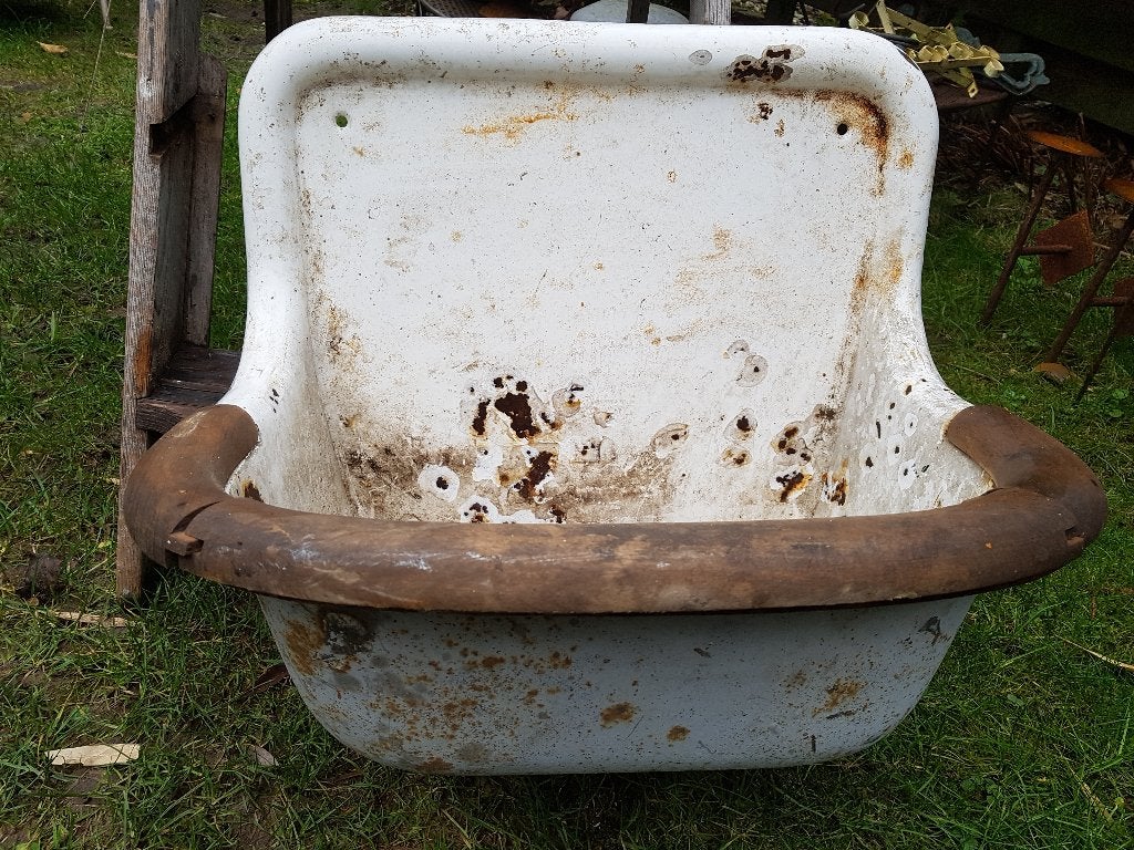 Doorleefde authentieke wasbak geemailleerd ijzer (brocante), Ophalen, Gebruikt, Wastafel