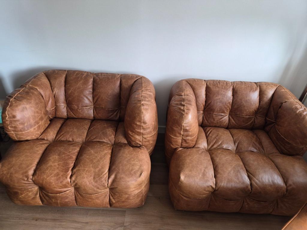 Fauteuil Moby Cognac - Loods 5 - 2 stuks, Huis en Inrichting, Ophalen, Modern, Comfortabel, Zo goed als nieuw, 75 tot 100 cm