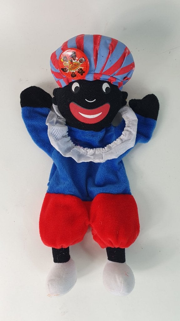 Zwarte Piet handpop, blauw pakje, 30 cm. 8B12, Kinderen en Baby's, Speelgoed | Knuffels en Pluche, Tweedehands verkoop, Tweedehands verkoop