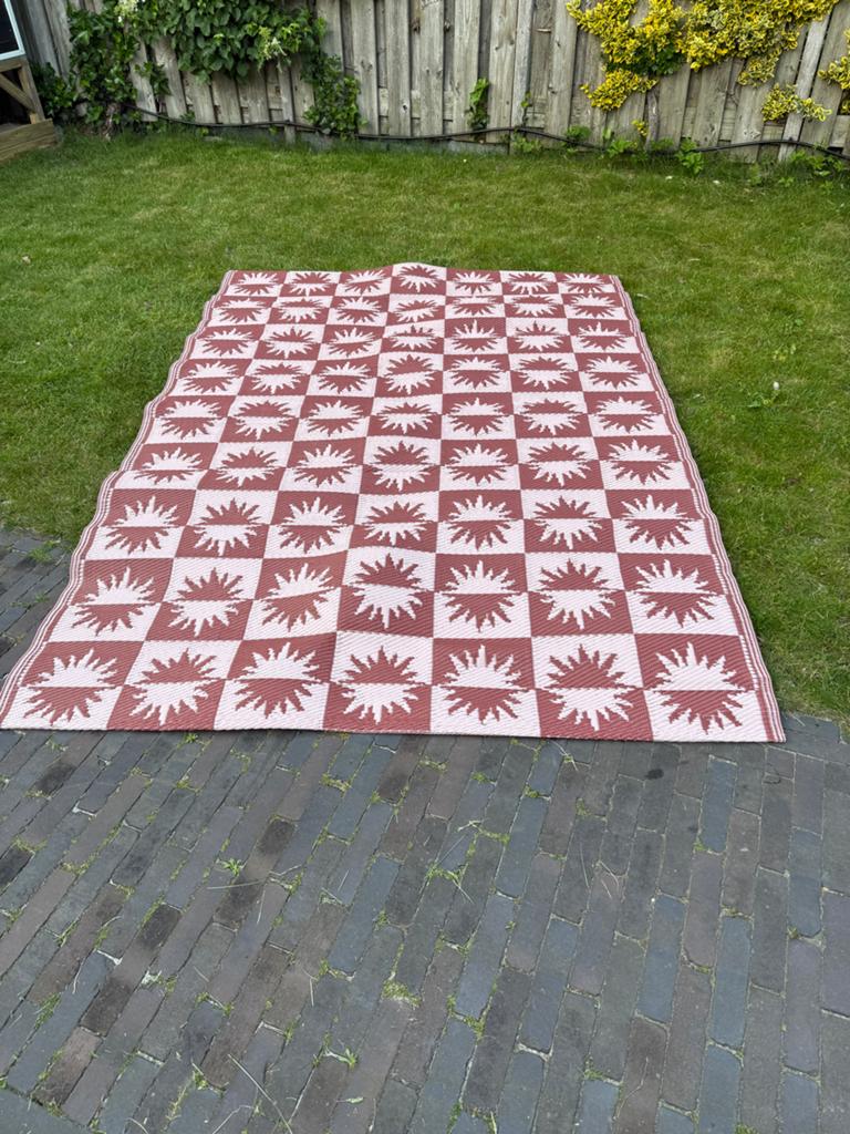 Buitenkleed 180x270 cm - Rood/Wit met Sterpatroon, Ophalen, Wit, 150 tot 200 cm, Rechthoekig
