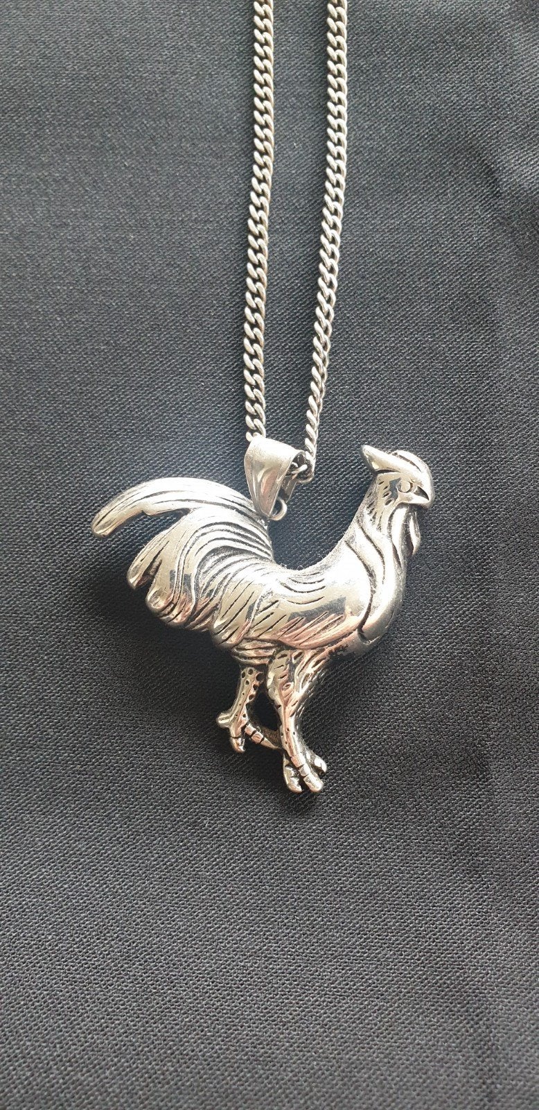 Haan hanger met ketting stainless steel, Ophalen of Verzenden, Nieuw, Zilver, Overige materialen