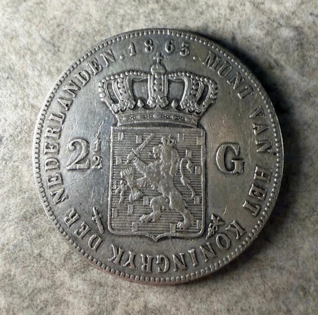 Zilveren 2½ Gulden Koning Willem III 1863, Postzegels en Munten, Munten | Nederland, Koning Willem III, Zilver, Ophalen of Verzenden