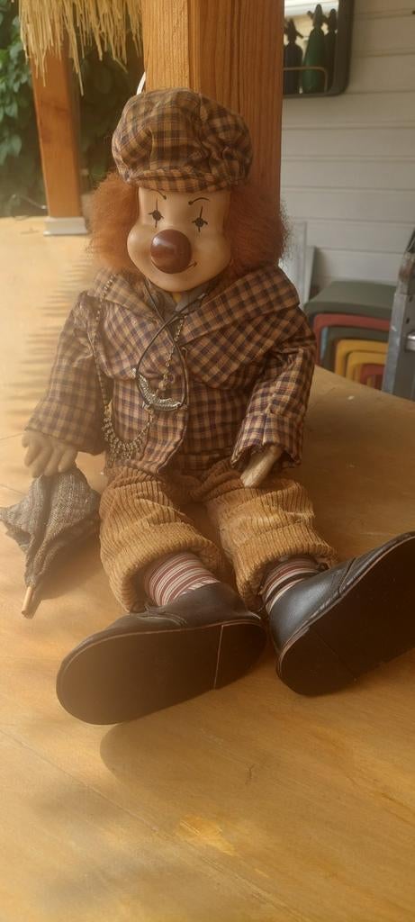 Vintage Clown Pop - Decoratieve Pop met Geruite Kleding, Verzamelen, Poppen, Nieuw, Pop, Ophalen of Verzenden
