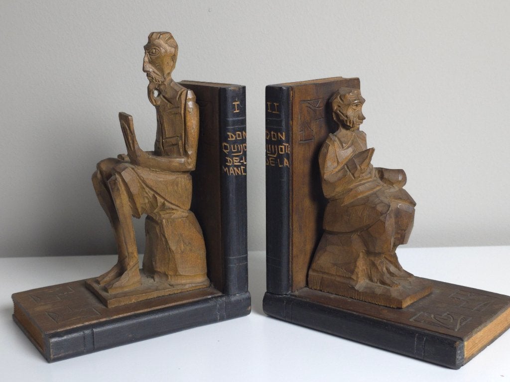 Houten Boekensteunen Don Quichot & Sancho Panza, Antiek en Kunst, Kunst | Beelden en Houtsnijwerken, Minder dan 20 cm, Ophalen of Verzenden