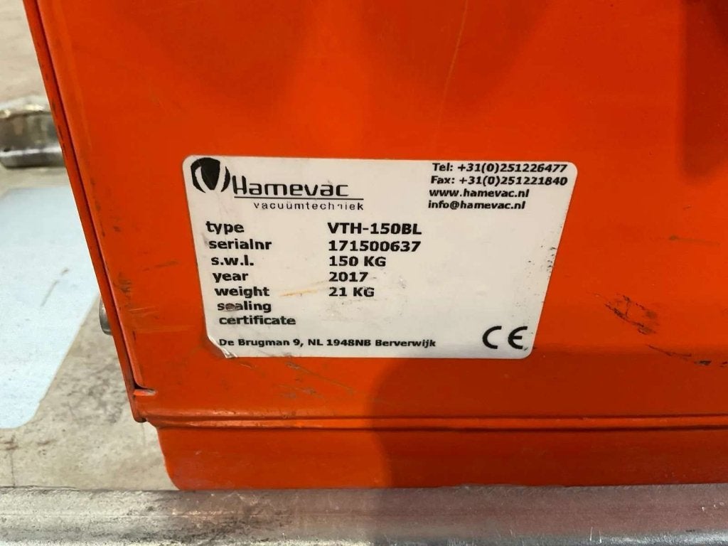 Hamevac VTH-150-BL vacuüm hijsunit / tegeltiller – 150 kg –, Gebruikt, Weijman, Info@weijmantrading.nl, Ochten