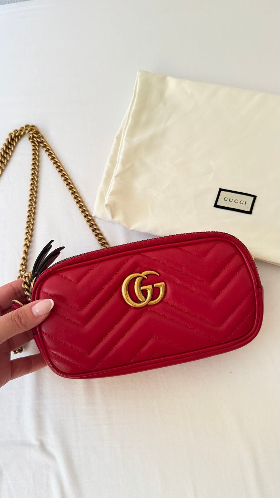 Gucci GG Marmont Rood Schoudertasje, Ophalen of Verzenden, Zo goed als nieuw, Rood, Schoudertasje