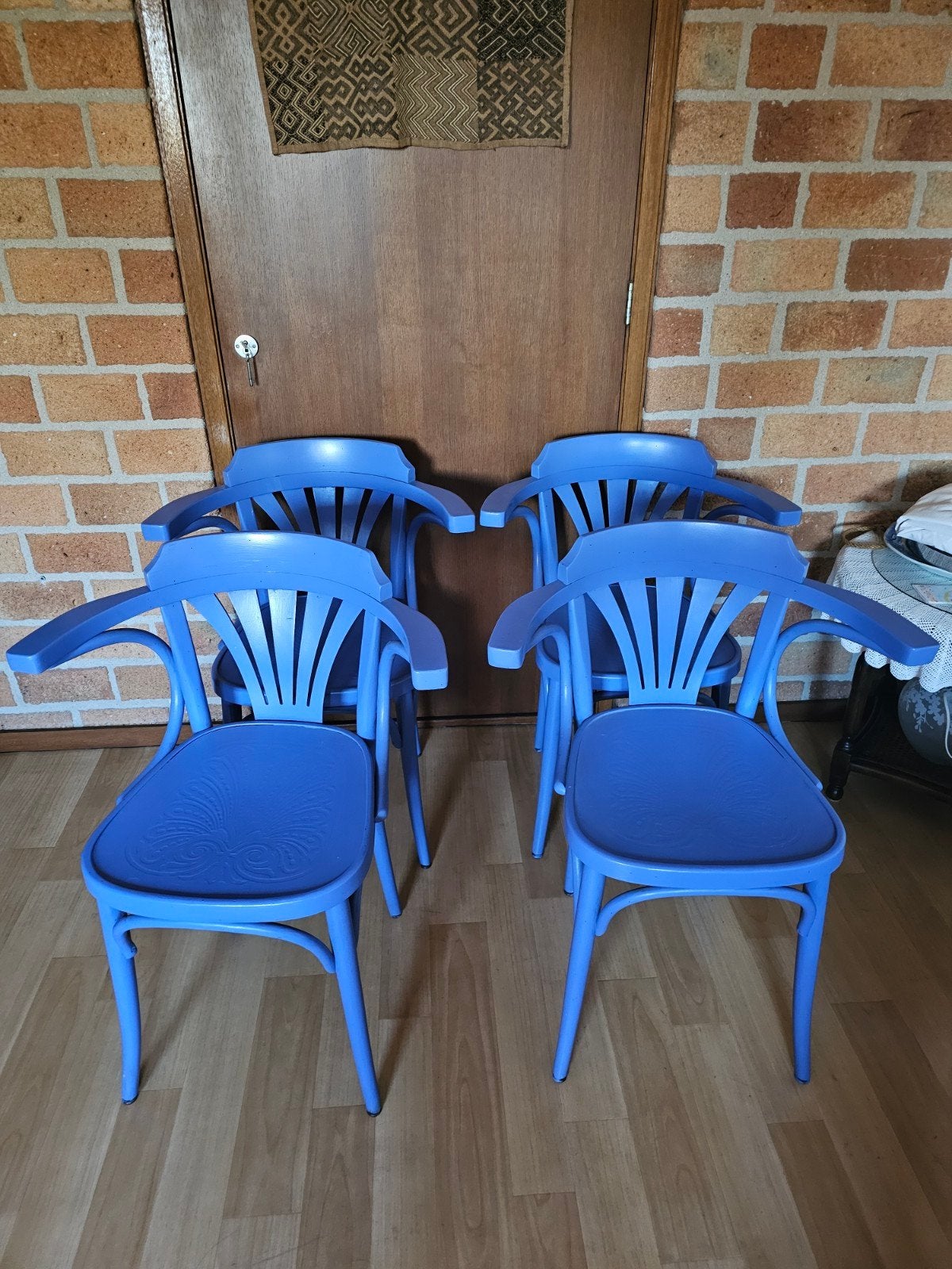 4 x blauwe eethoek stoelen, Ophalen, Zo goed als nieuw, Kunststof