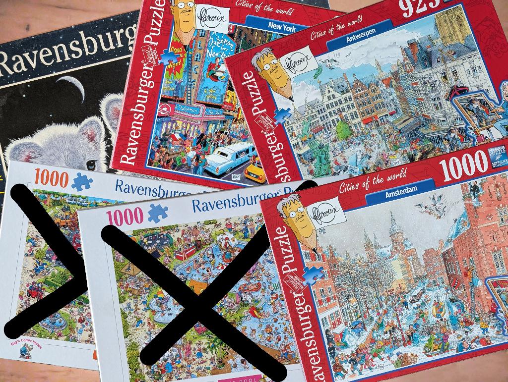 4 puzzels van Ravensburger, Hobby en Vrije tijd, Denksport en Puzzels, Ophalen of Verzenden, 500 t/m 1500 stukjes, Zo goed als nieuw