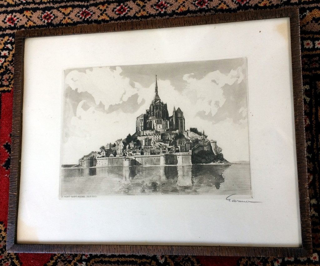 Schilderij Le Mont - Saint Michel (face est) 32,5 bij 26 cm, Antiek en Kunst, Ophalen of Verzenden