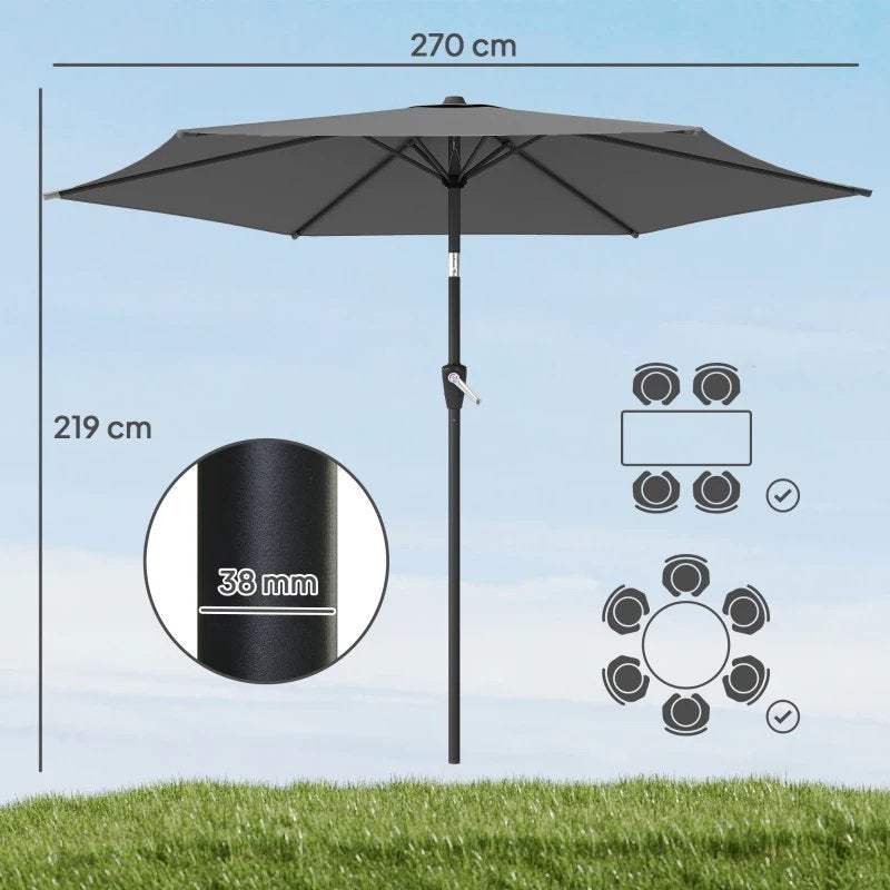 Parasol Grijs 2.7m Kantelbaar UV50+ Waterafstotend NIEUW, Tuin en Terras, Parasols, Kantelbaar, Nieuw, Stokparasol, 2 tot 3 meter