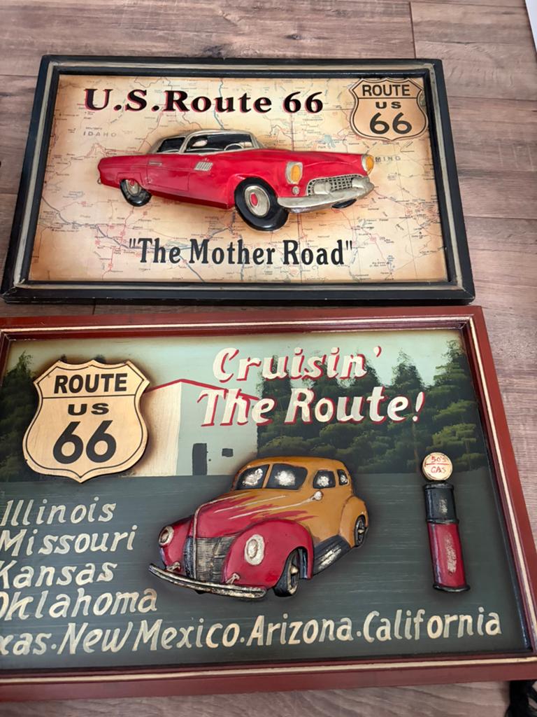 Handgeschilderde Route 66 Pub Borden – Hout – Vintage Look, Antiek en Kunst, Curiosa en Brocante, Ophalen