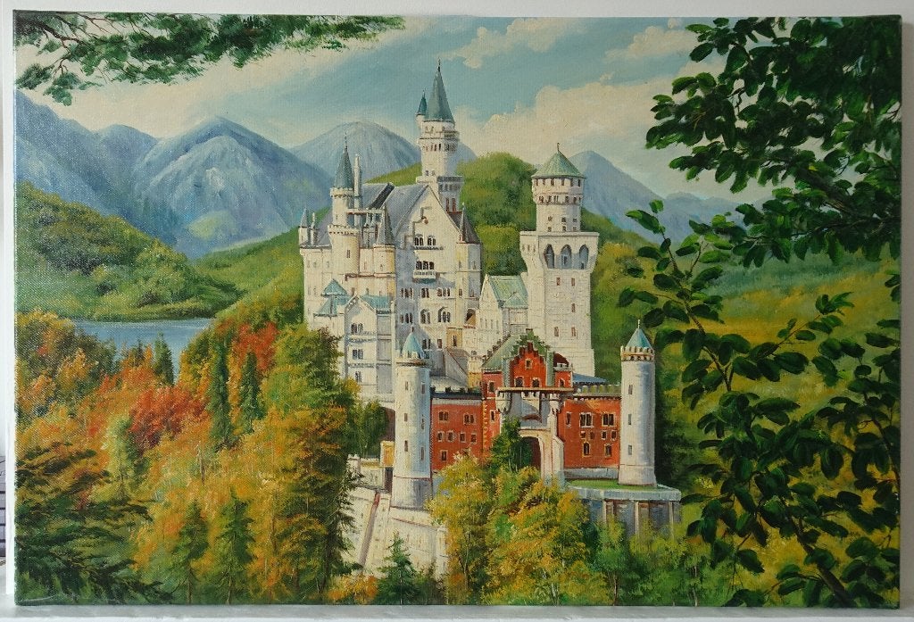 Klassiek Schilderij van Kasteel Neuschwanstein - Acrylverf, Antiek en Kunst, Kunst | Schilderijen | Klassiek, Ophalen