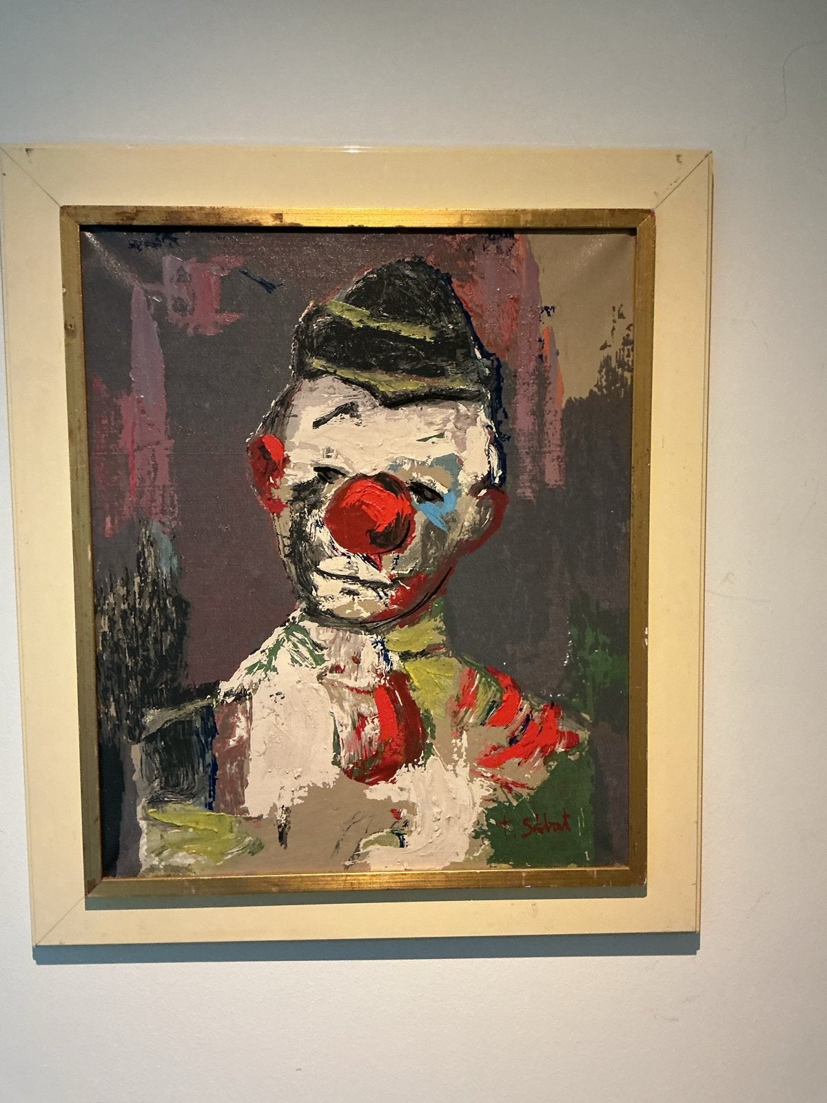 Vrolijk olieverf schilderij op doek - Clown, Ophalen, Figuren, Textiel, Gesigneerd